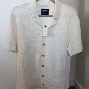 Abercrombie & Fitch Ivory Textured Short Sleeve Button-Up Cardigan